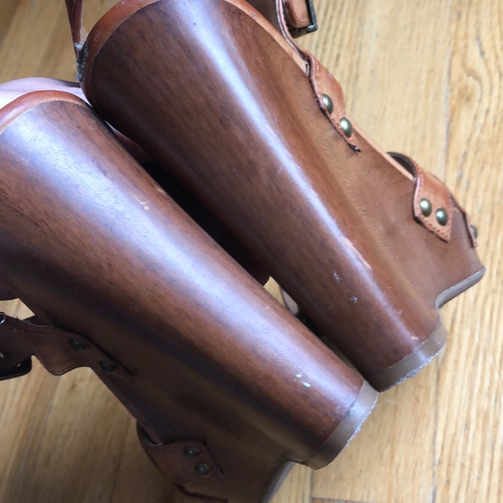 Sam Edelman tan leather wooden platform sandals - Picture 6 of 7
